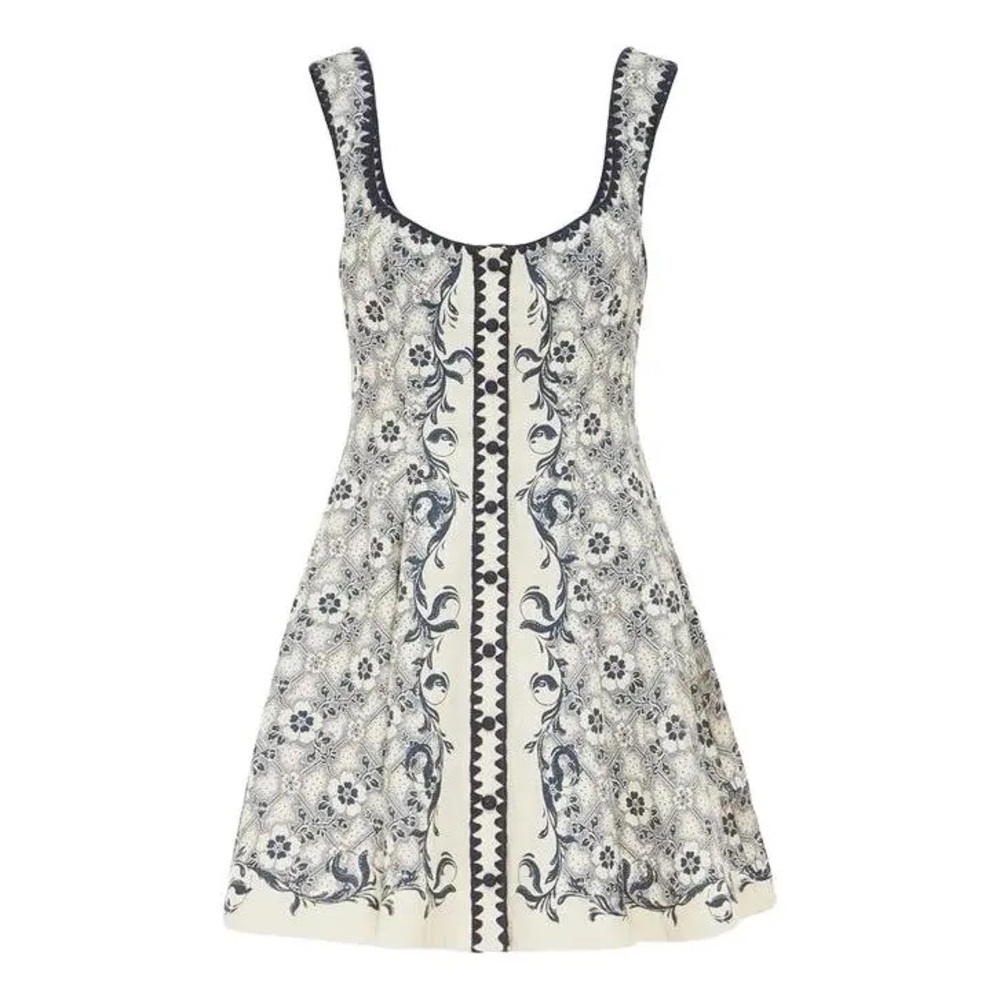 Alemais Cream and Navy Floral Mini Dress